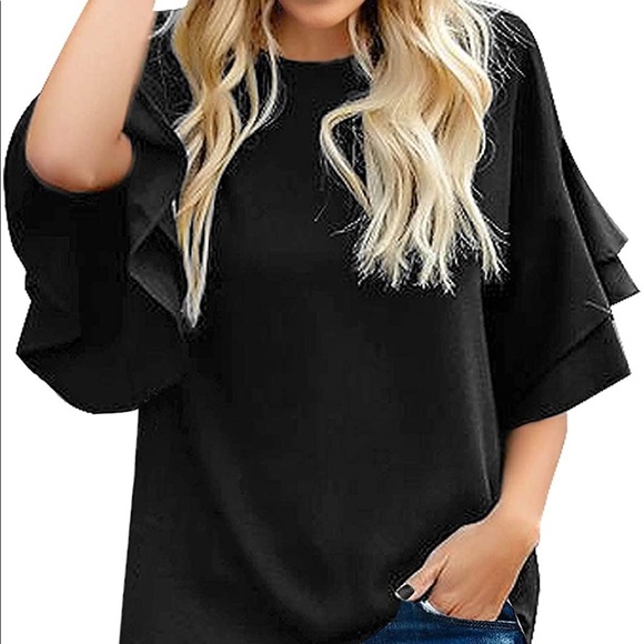 3/4 Ruffle Sleeve Crewneck Blouse! - Picture 2 of 6